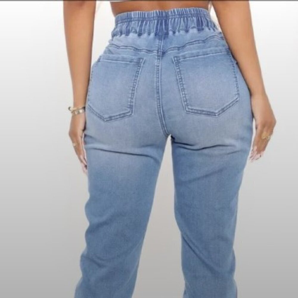 Fashion Nova Soft Touch Knit High Waisted Denim Joggers Jeans M